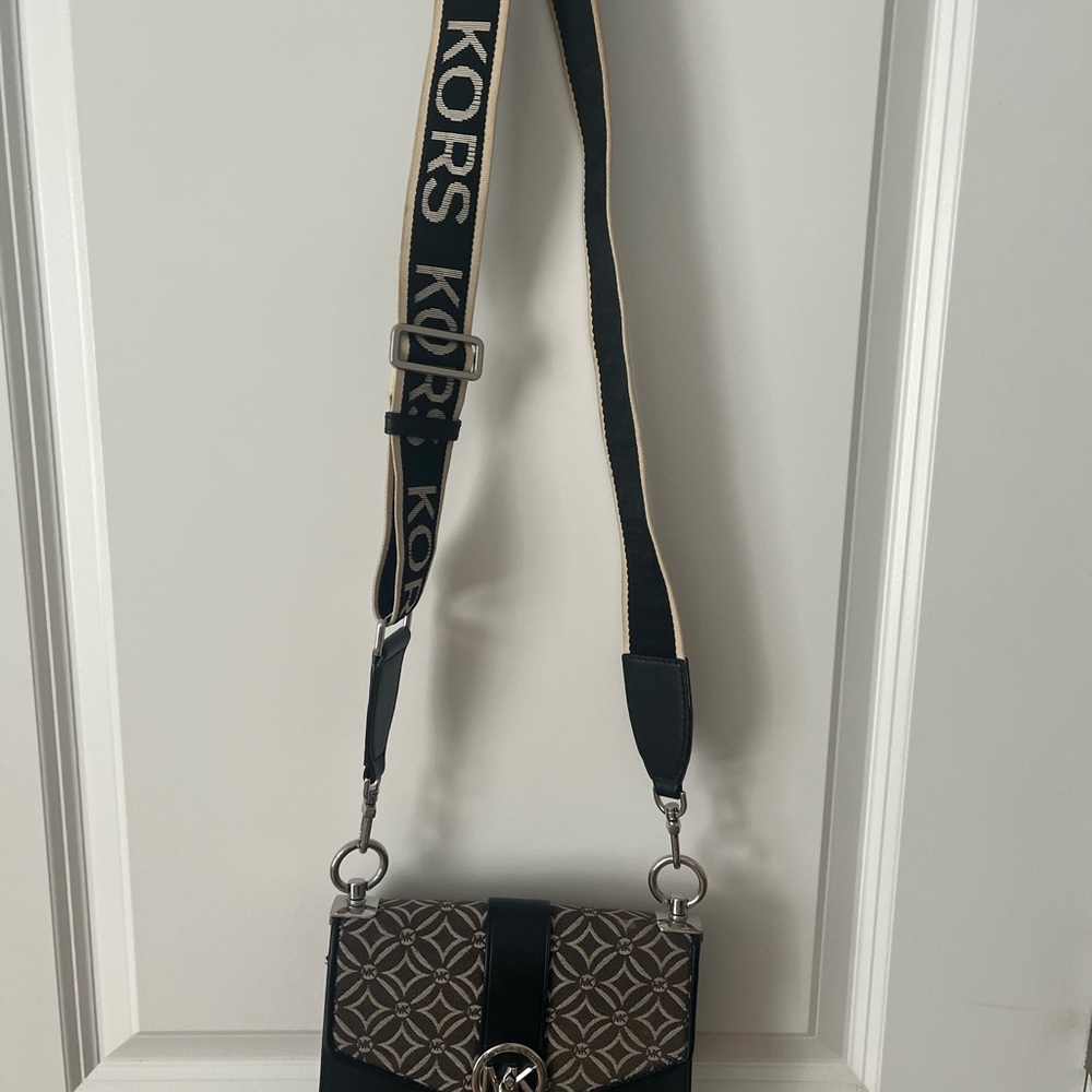 Michael Kors Black and Tan Patterned Crossbody Bag